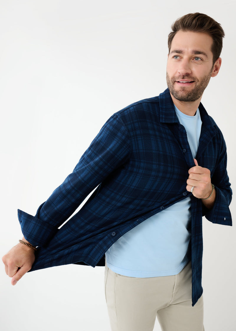 Knit Stretch Flannel Shirt | Blue Plaid