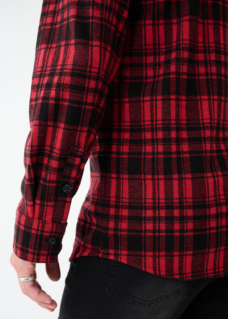Knit Stretch Flannel Shirt | Red Plaid