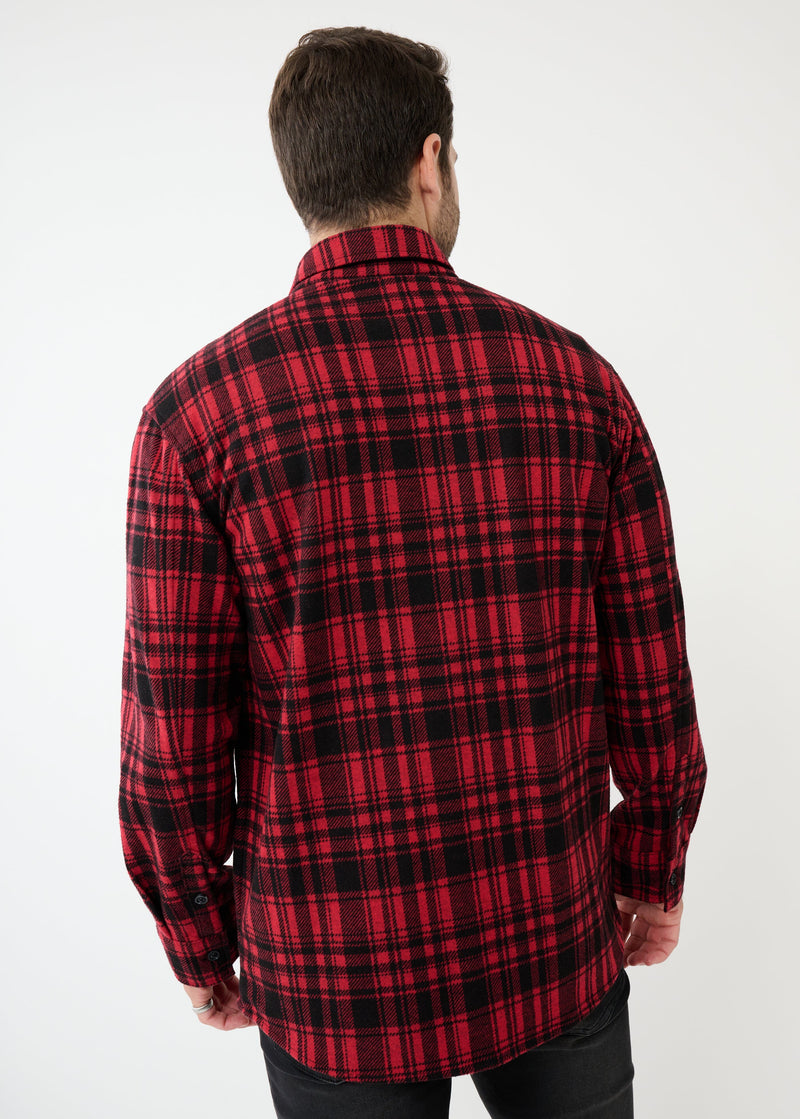 Knit Stretch Flannel Shirt | Red Plaid