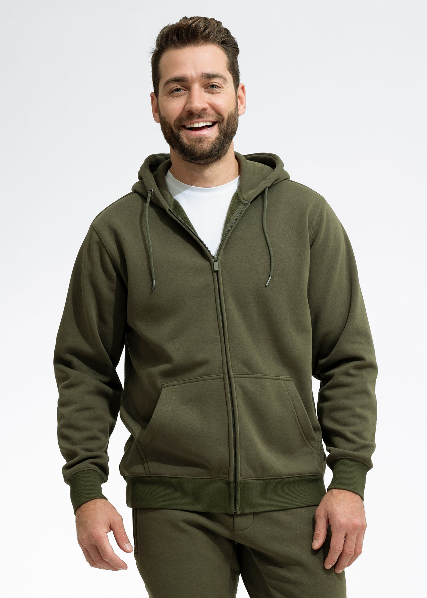 Stretch Fleece Zip Hoodie Army Green – Swet Tailor
