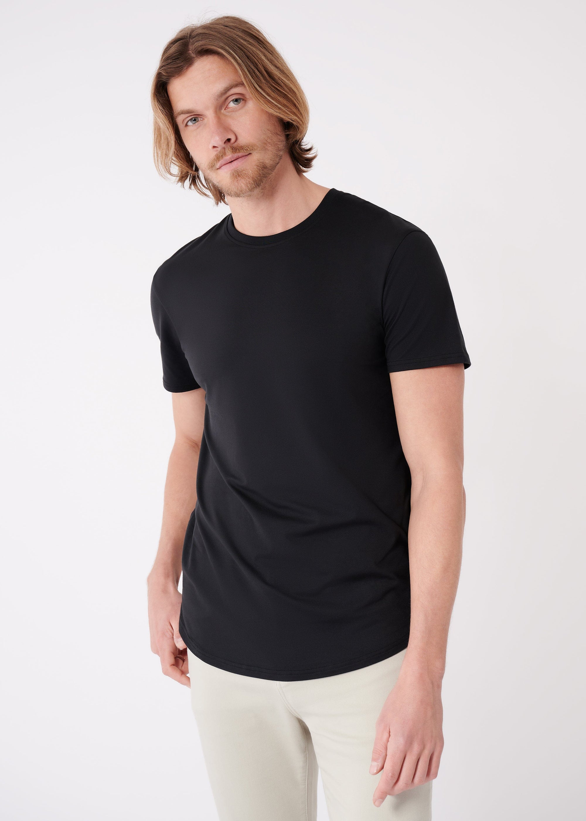 【INCHANT ME】Back slit eyelet knit T-shirt Summit Curved Hem T-Shirt | Black – Swet Tailor
