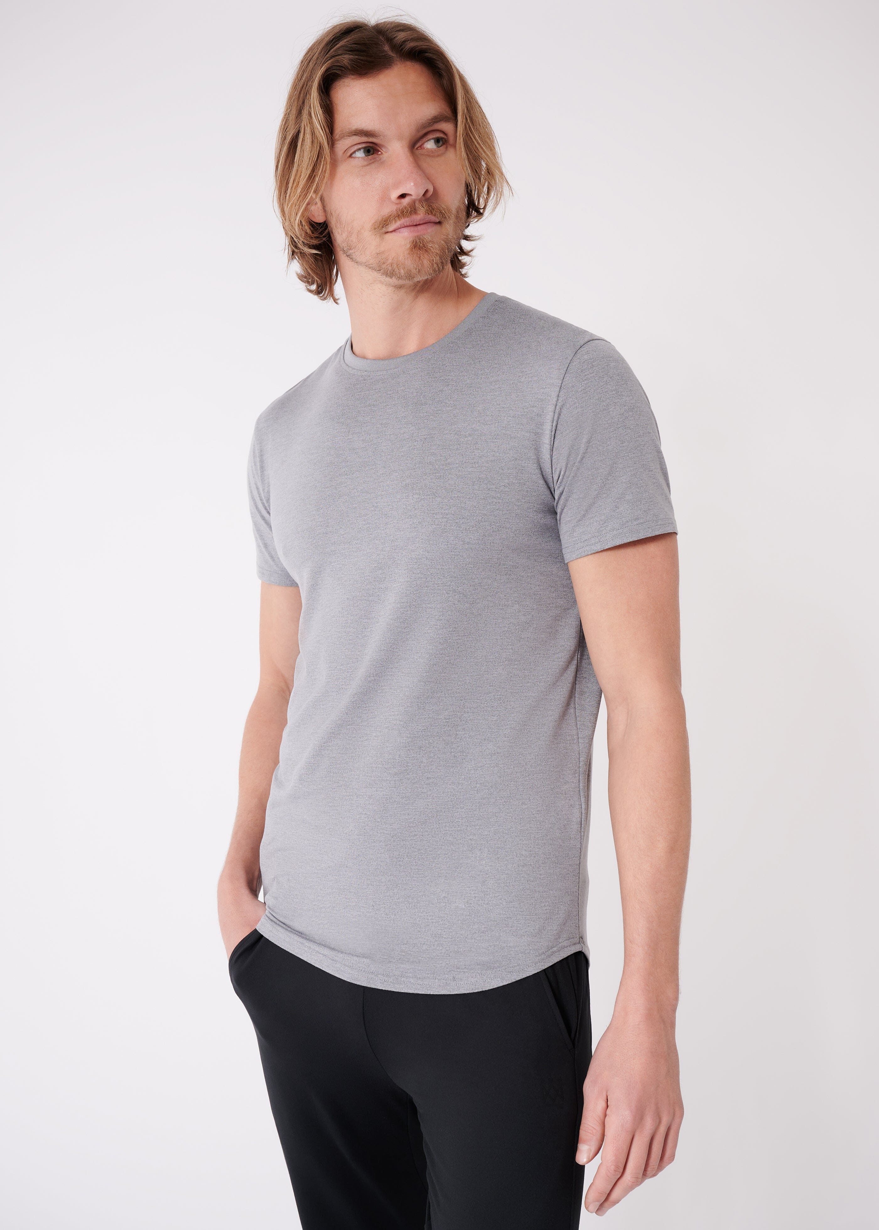 Summit Curved Hem T-Shirt | Medium Heather Grey – Swet Tailor