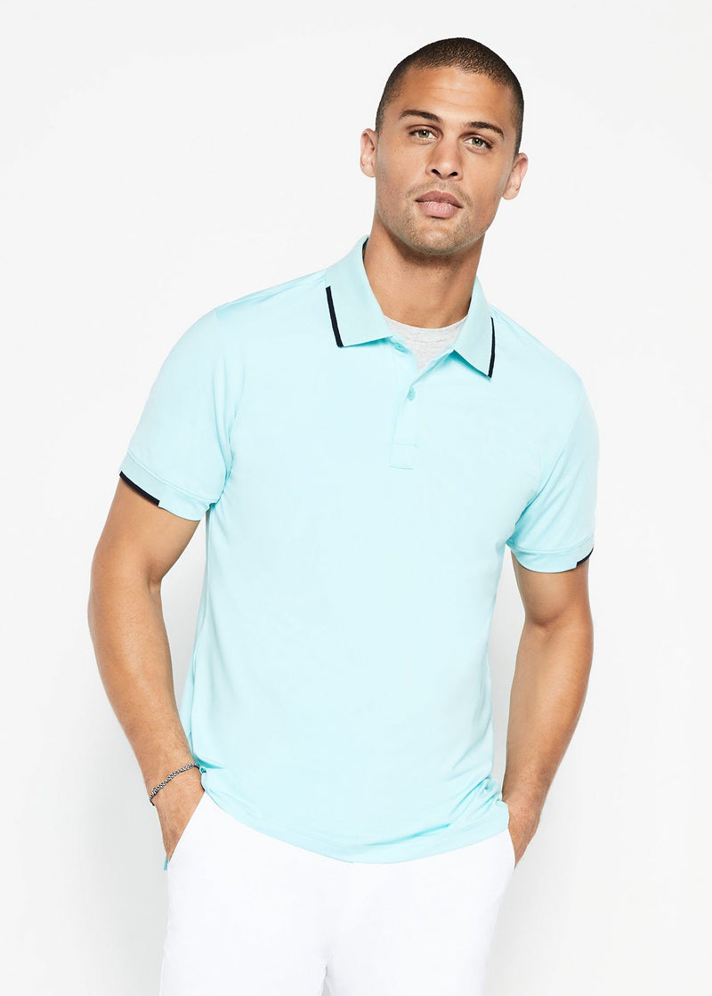 Performance Tipped Polo | Aqua w/Navy Tipping