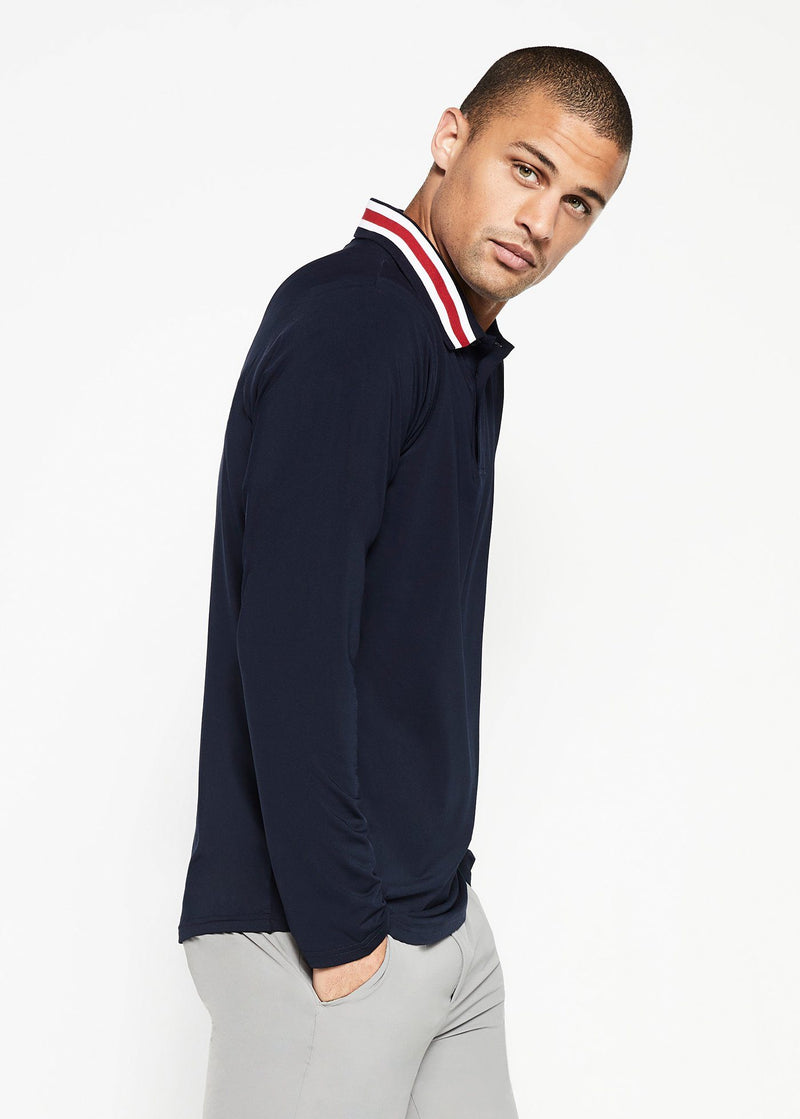 Varsity Striped Collar Polo | Navy w/Red Tipping