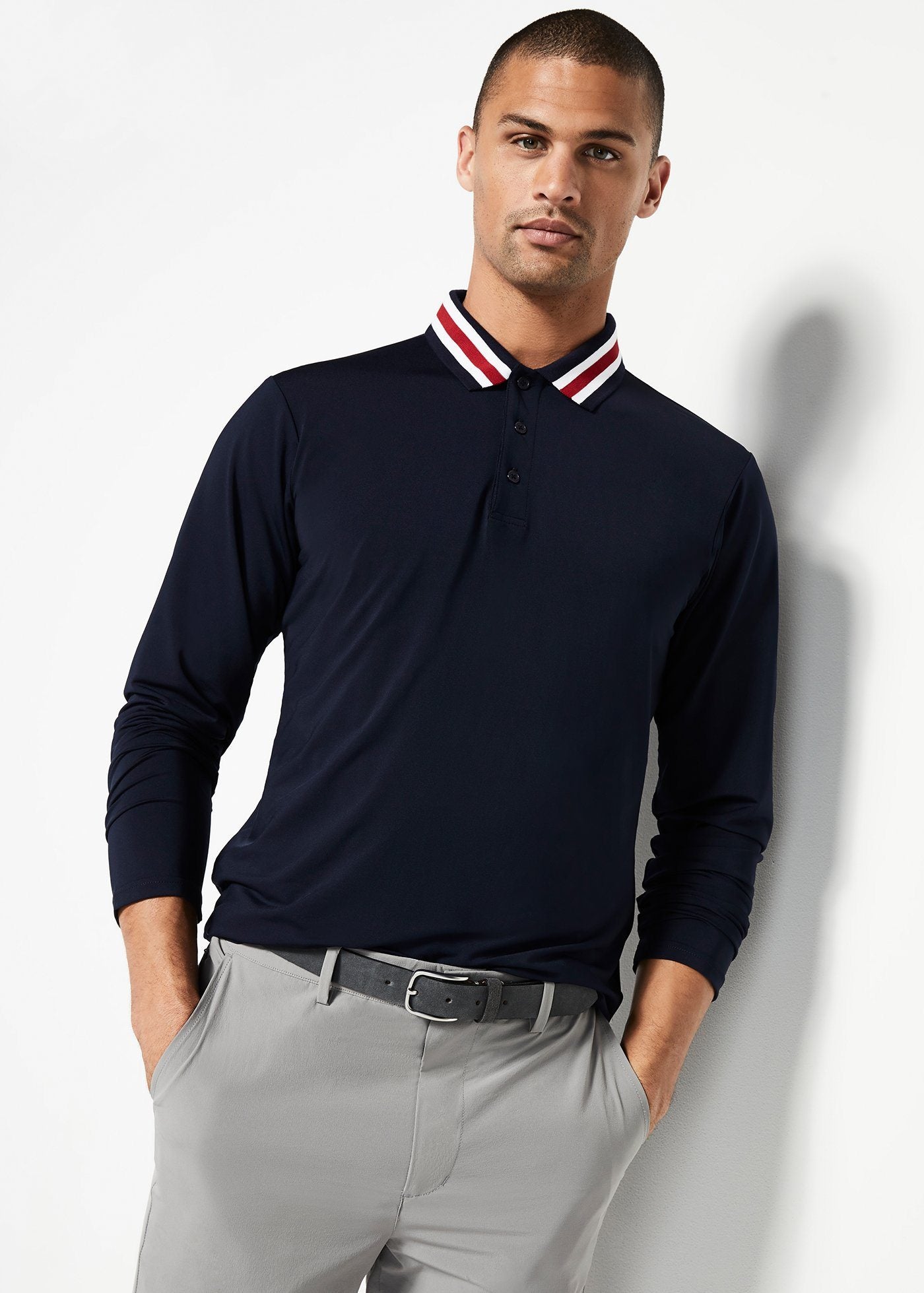 Varsity Striped Collar Polo | Navy w/Red Tipping – Swet Tailor
