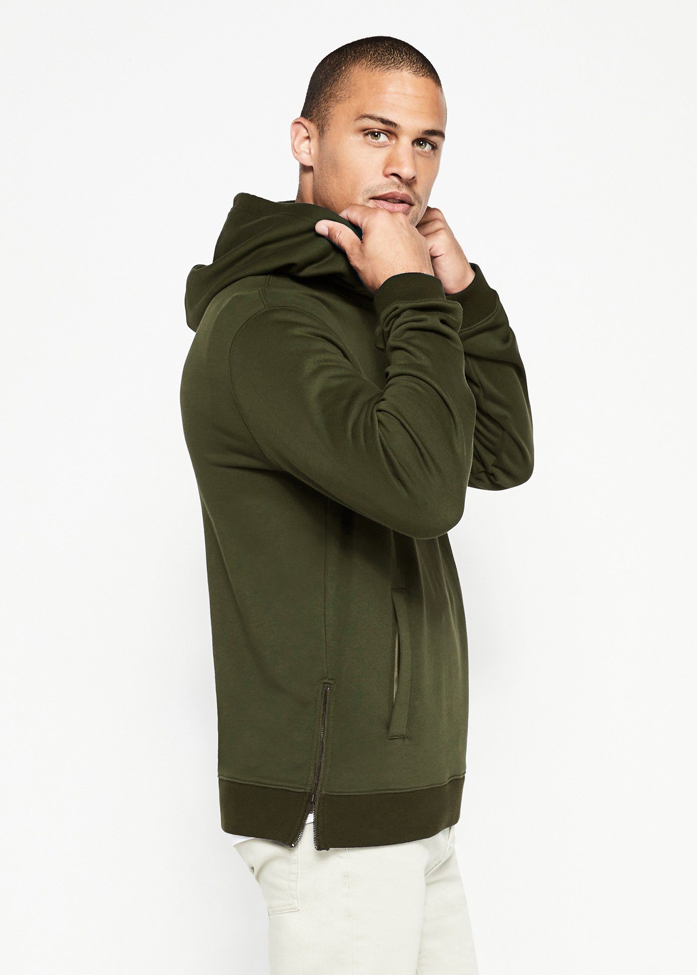 Side Zip Hoodie Olive Swet Tailor
