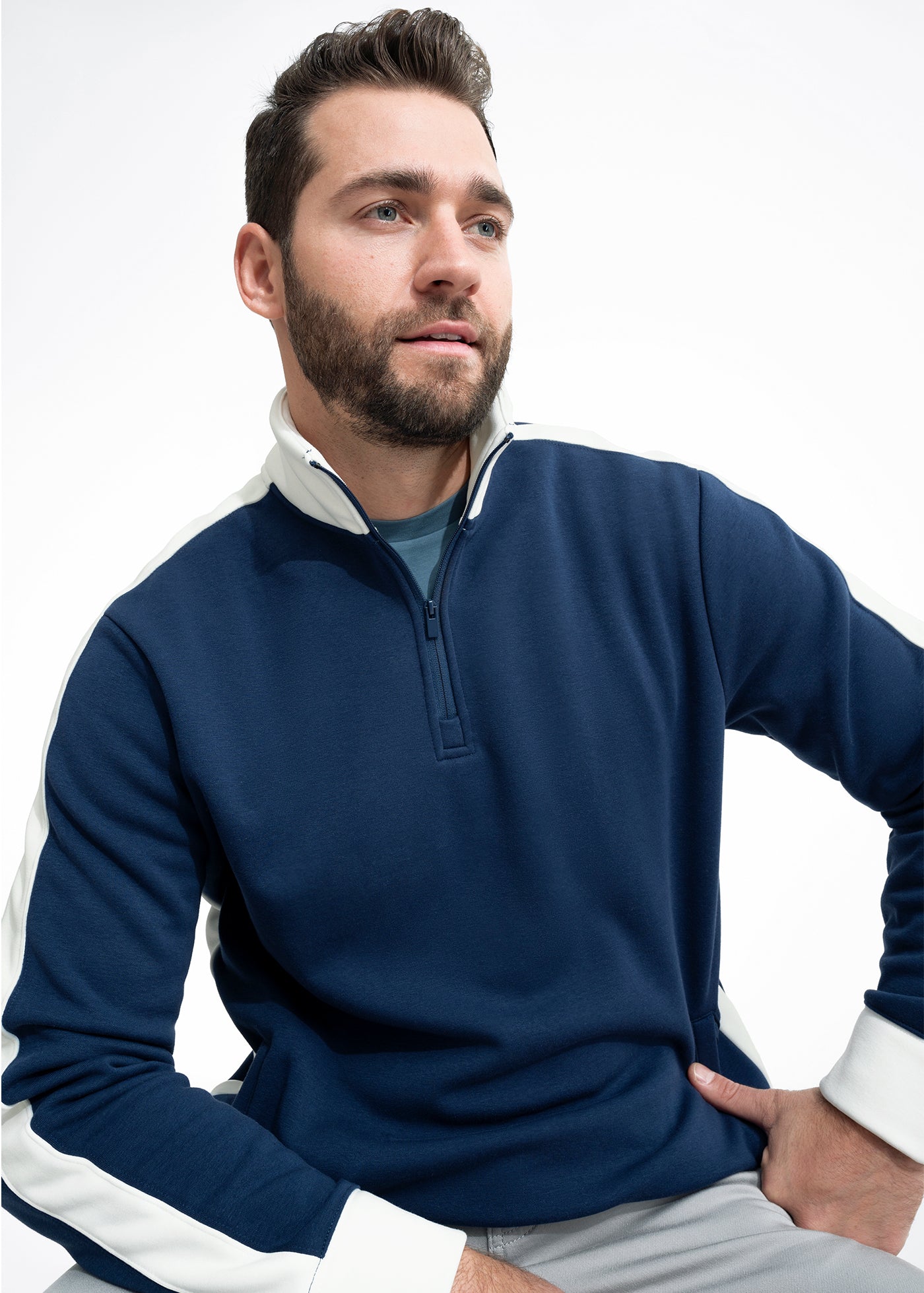 Stretch Fleece Quarter Zip Admiral with Snow Swet Tailor