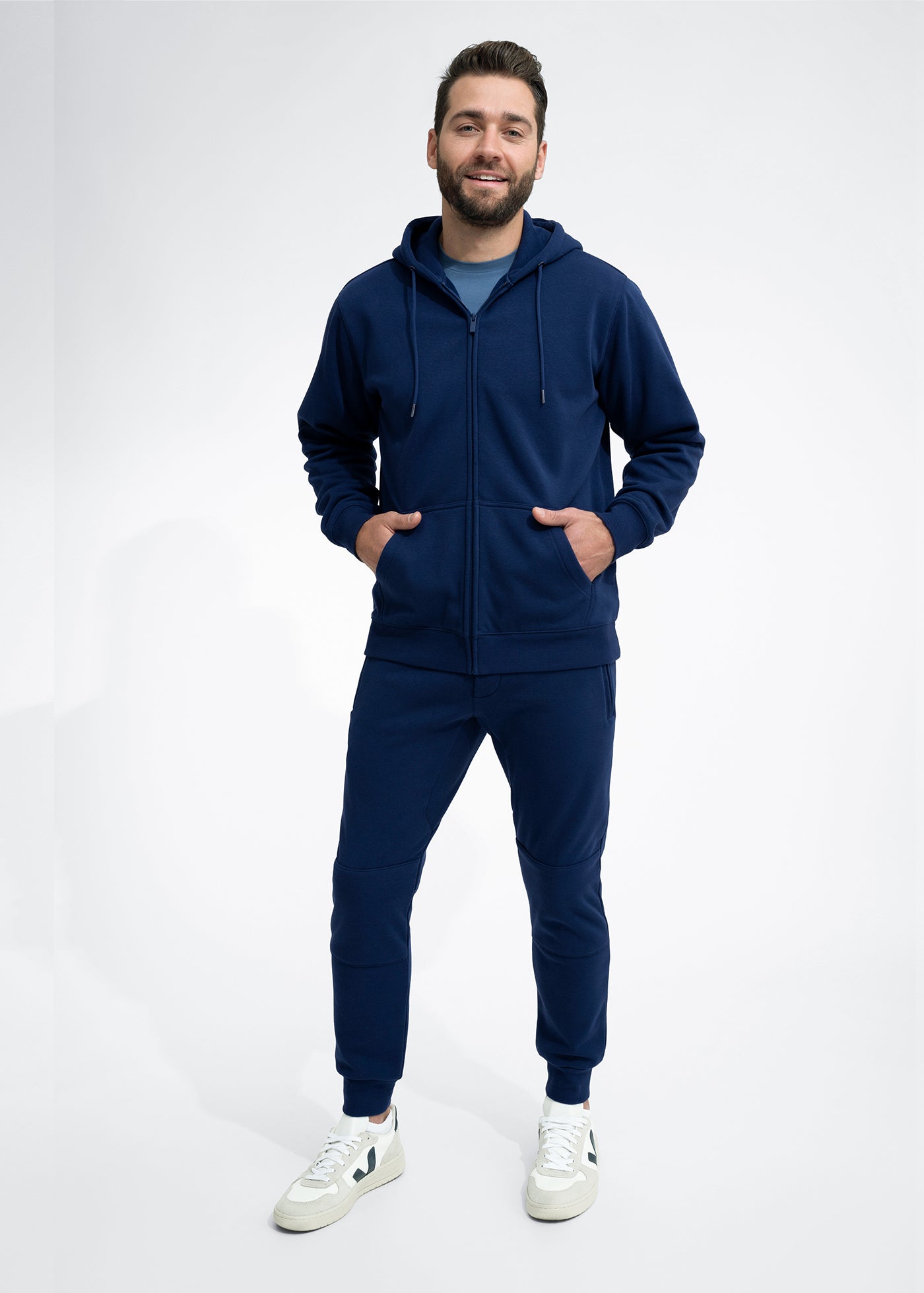 Stretch Fleece Zip Hoodie | Admiral Blue – Swet Tailor