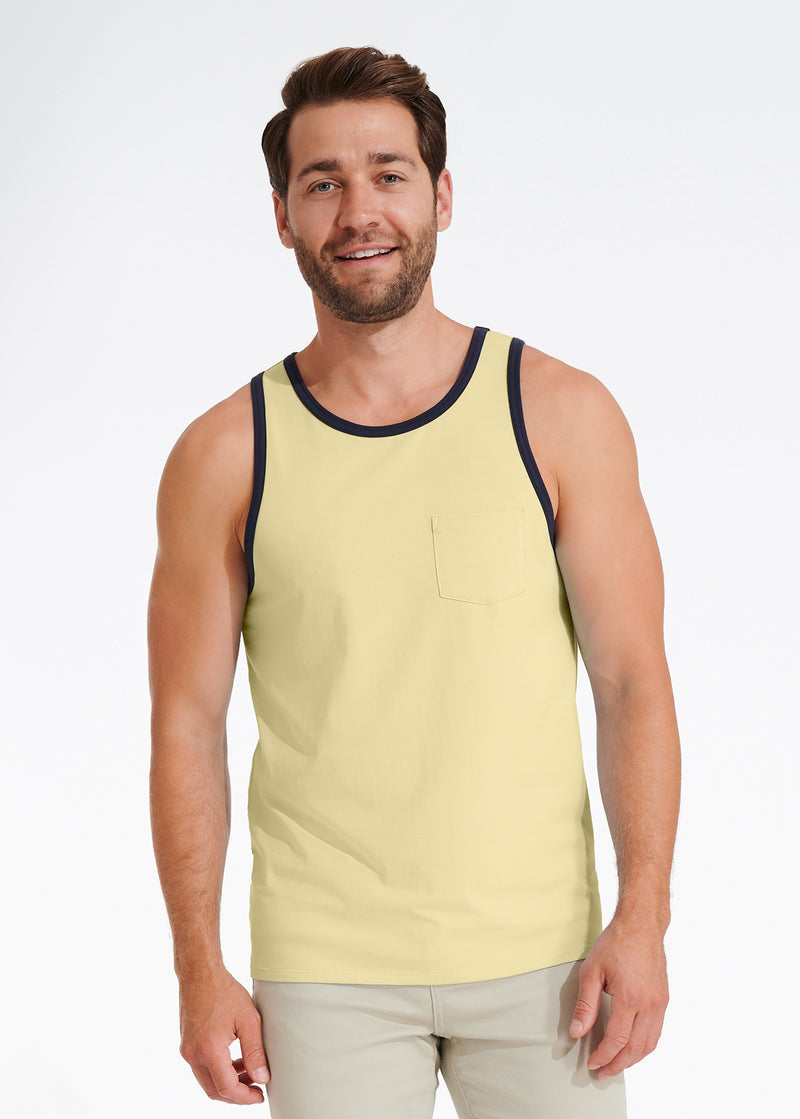 Cotton Stretch Ringer Pocket Tank | Butter Yellow w/Navy