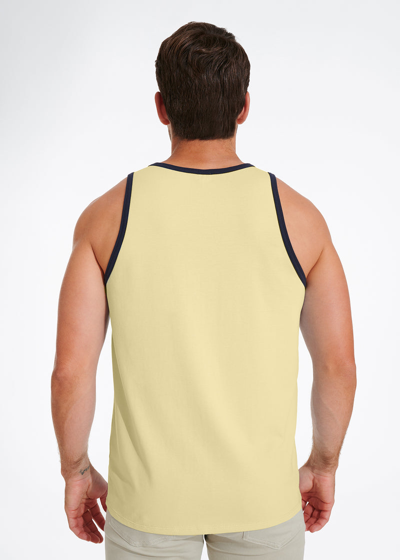 Cotton Stretch Ringer Pocket Tank | Butter Yellow w/Navy