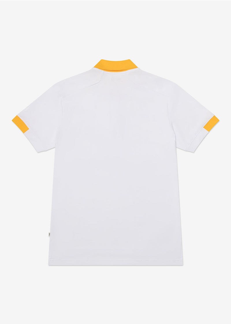 Performance Tipped Polo | White w/ Yellow Collar & Navy Tipping