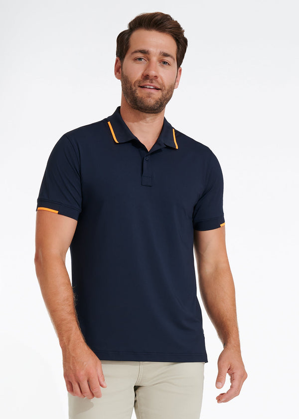 Performance Tipped Polo | Navy w/ Orange Tipping