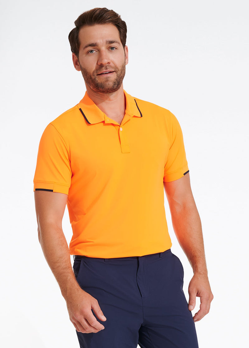 Performance Tipped Polo | Orange w/ Navy Tipping