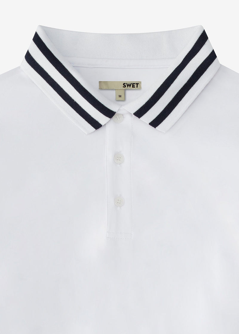 Varsity Striped Collar Polo | White w/Navy Tipping