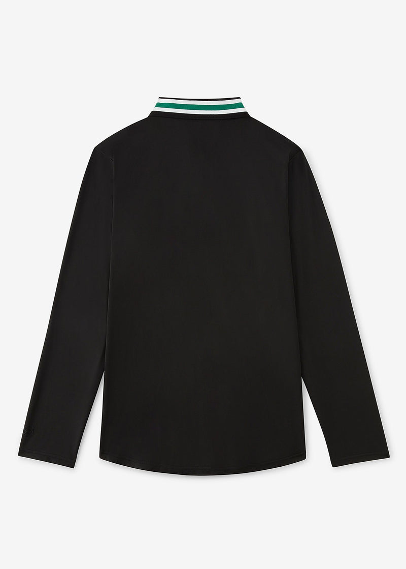 Varsity Striped Collar Polo | Black w/Green Tipping