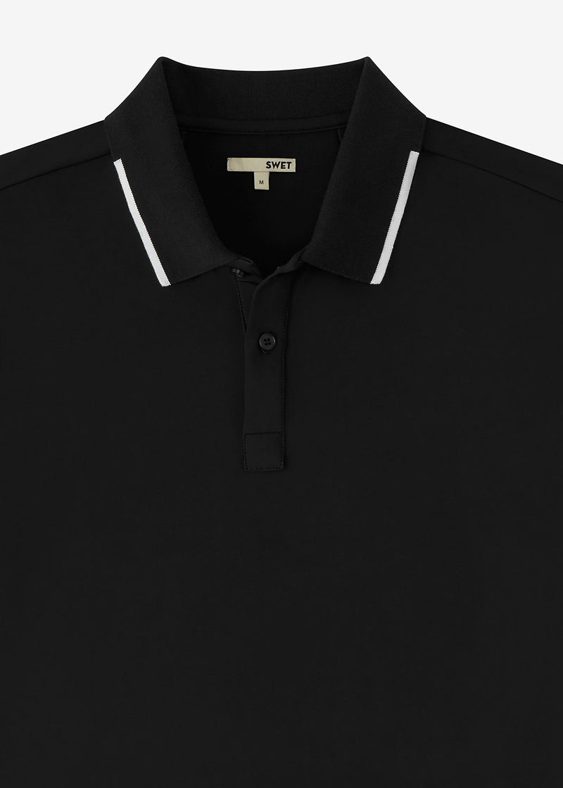 Performance Tipped Polo | Black w/White Tipping