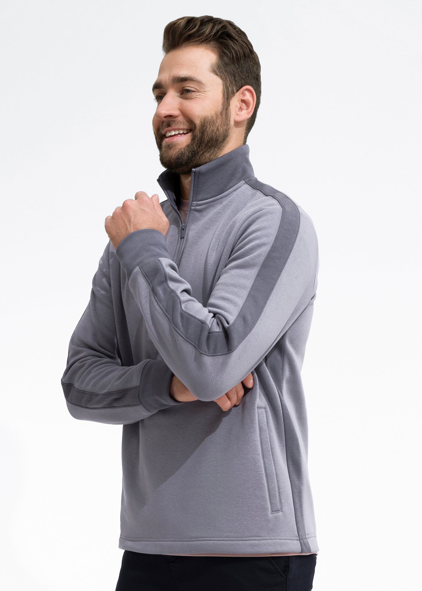 Stretch Fleece Quarter Zip Light Grey with Monument Swet Tailor